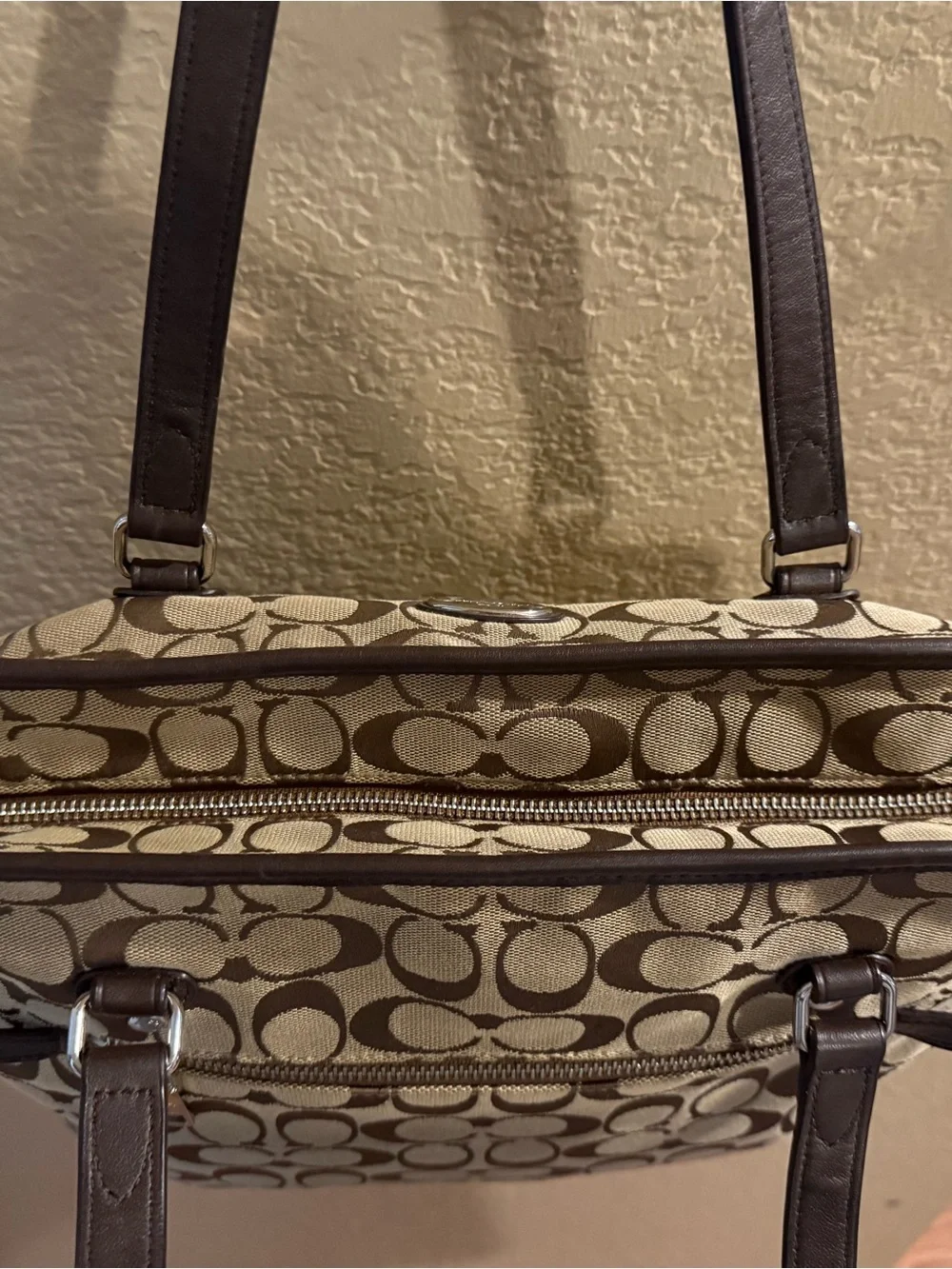 Coach Canvas Signature Tote in Khaki and Brown